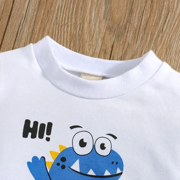 Baby Cartoon Dinosaur & Letter Graphic Pullover & 3D Patched Sweatpants - Picture 3 of 7